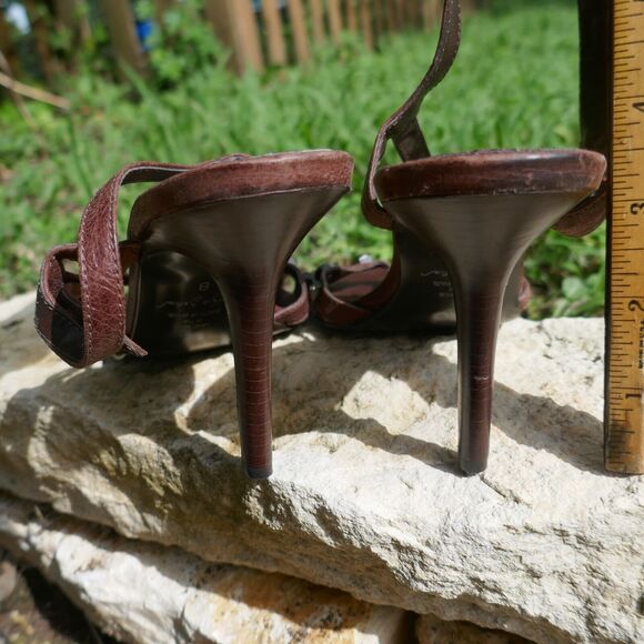 Sergio Zelcer Shoes Spanish Leather High Heeled Strappy Studded Brown Sandals 8 - Picture 8 of 11